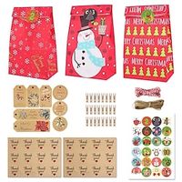 Christmas Candy Paper Bags Christmas Advent Calendar Gift Boxes with Stickers and Wrapping Rope for Gift and Presents Candies Cookies Bundle miniinthebox - thumbnail