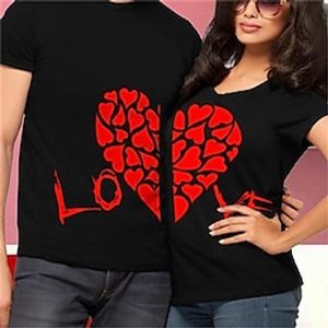 Couple's Men's Women's T shirt Tee Heart Crew Neck Black Valentine's Day Daily Short Sleeve Print Clothing Apparel Polyester Fashion Casual Lightinthebox