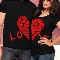 Couple's Men's Women's T shirt Tee Heart Crew Neck Black Valentine's Day Daily Short Sleeve Print Clothing Apparel Polyester Fashion Casual Lightinthebox - thumbnail