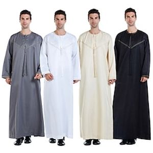 Arabian Muslim Adults Men's Religious Saudi Arabic Robe Thobe  Jubba For Polyester Ramadan Leotard  Onesie Lightinthebox