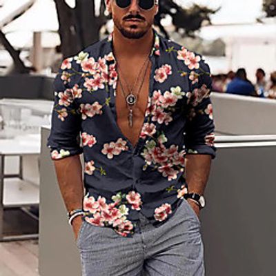 Men's Shirt Floral Button-Down Print Long Sleeve Street Tops Casual Fashion Breathable Comfortable Blue / Fall / Winter miniinthebox