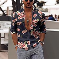 Men's Shirt Floral Button-Down Print Long Sleeve Street Tops Casual Fashion Breathable Comfortable Blue / Fall / Winter miniinthebox - thumbnail