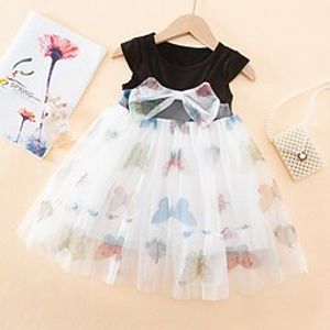 Toddler Little Girls' Dress Butterfly Tulle Dress Birthday Daily Bow Black Knee-length Short Sleeve Princess Cute Dresses Summer Loose 1-3 Years Lightinthebox