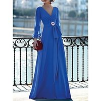 A-Line Wedding Guest Dresses Elegant Dress Formal Wedding Guest Floor Length Long Sleeve V Neck Chiffon with Crystals Strappy 2024 Lightinthebox