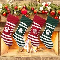 20inch Embroidered Christmas Stocking Striped Knitted Christmas Decorations Stocking Red,White, Green Letter Stockings for Family Holiday and Xmas Tree Fireplace Decor Lightinthebox - thumbnail