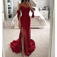 Mermaid  Trumpet Prom Dresses Corsets Dress Formal Evening Party Court Train Sleeveless Off Shoulder Satin with Bow(s) Ruched Slit 2023 Lightinthebox - thumbnail