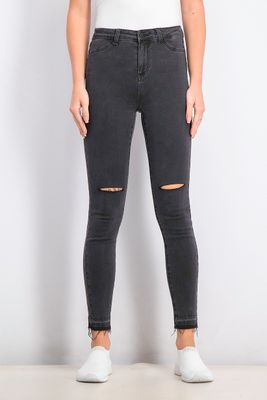 Womens Rip Skinny Jeans  Black Wash
