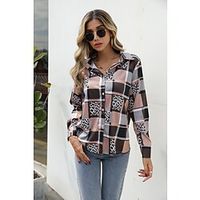 Women's Daily Weekend Blouse Shirt Plaid Leopard Long Sleeve Button Print Shirt Collar Casual Streetwear Tops Green Purple Khaki S / 3D Print miniinthebox - thumbnail