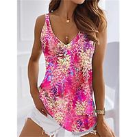 Women's Tank Top Floral Casual Holiday Pink Blue Green Print Sleeveless Fashion V Neck Regular Fit Summer Lightinthebox