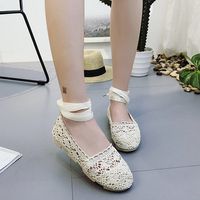 Hollow Out Strappy Linen Soft Sole Flat Shoes