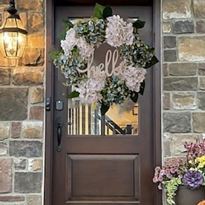 Spring Wreath for Front Door Wreath 18 Inch Green Hydrangea Wreath Summer Wreath Handmade Hello Wreath Farmhouse Wreath Grapevine Wreath miniinthebox
