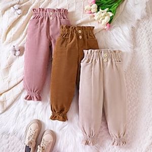 Kids Girls' Trousers Solid Color Fashion Button School 7-13 Years Spring Pink Brown Beige Lightinthebox