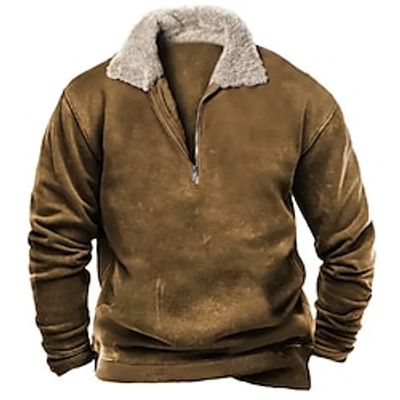 Men's Sweatshirt Quarter Zip Sweatshirt Brown Half Zip Plain Pocket Sports  Outdoor Daily Holiday Vintage Casual Thin fleece Fall  Winter Clothing Apparel Hoodies Sweatshirts  miniinthebox