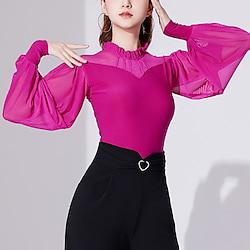 Ballroom Dance Activewear Top Printing Pure Color Splicing Women's Performance Training Long Sleeve High Polyester Lightinthebox