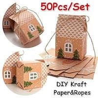 50pcs Xmas Decor House Shape Cookies Pouch Christmas Candy Box Kraft Paper Gift Bags Candy Box Gift Box Packaging Paper Bags Lightinthebox - thumbnail