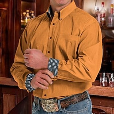 Men's Shirt Button Up Shirt Casual Shirt Black Yellow Blue Long Sleeve Plaid Color Block Lapel Daily Vacation Patchwork Clothing Apparel Fashion Casual Comfortable Smart Casual Lightinthebox