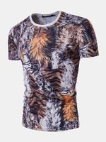 Mens Summer Stylish 3D Wild Tiger Printing O-neck Short Sleeve Casual Cool T-shirt
