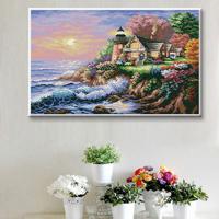 1 Set Cross Stitch 14 Count Aida Needlepoint Cross Stitch Seascape Kit Colorful Chart