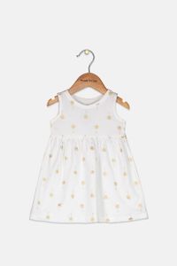 Baby Girls Palm Tree Print Dress  White/Gold
