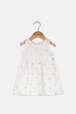 Baby Girls Palm Tree Print Dress  White/Gold