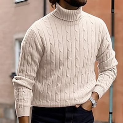 Men's Sweater Pullover Ribbed Knit Knitted Plain Turtleneck Keep Warm Modern Contemporary Daily Wear Going out Clothing Apparel Fall  Winter Black White S M L Lightinthebox
