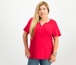 Womens Short-Sleeve Henley Top  New Red Amore