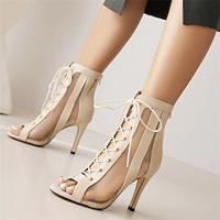 Women's Heels Sandals Boots Summer Boots Heel Boots Party Club Lace-up Stiletto Open Toe Fashion Patent Leather Zipper Almond Black Lightinthebox