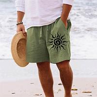 Sun Printed Men's Cotton Shorts Hawaiian Shorts Beach Shorts Drawstring Elastic Waist Comfort Breathable Short Lightinthebox