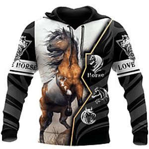 Men's Pullover Hoodie Sweatshirt Graphic Prints Horse Print Casual Daily Sports 3D Print Sportswear Casual Hoodies Sweatshirts  Dark Gray Lightinthebox