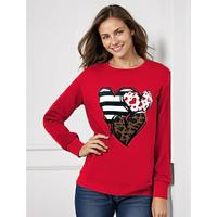 Women's Sweatshirt Pullover Long Sleeve Cotton Heart Leopard Valentine's Day Casual Print Sweatshirt