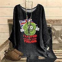 Women's Plus Size Tops Blouse Shirt Flag Letter Print Long Sleeve Crewneck Casual Daily Vacation Polyester Winter Fall Black miniinthebox - thumbnail