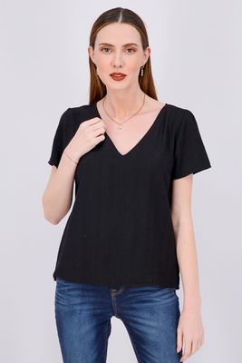 Womens V-neck Top Black Womens V-neck Top Black