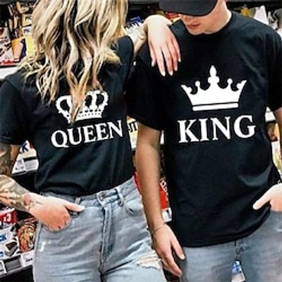 Couple Tshirt King 1pc Couple's Men's Women's T shirt Tee Crew Neck Black Valentine's Day Daily Short Sleeve Print Fashion Casual Lightinthebox