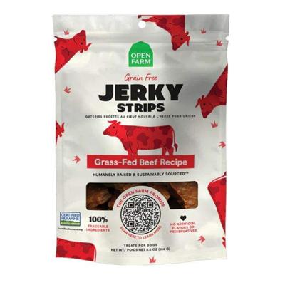 Open Farm Grain Free Jerky Strips Grass-Fed Beef Dog Treat - 158G