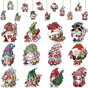 24pcs Wooden Christmas Retro Style Colorful Santa Claus Hanging Decoration Pendant For Outdoor Festival Party Gift (with Rope) miniinthebox