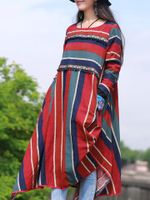 Patchwork Cotton A-Line Ethnic Style Dresses
