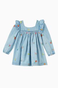 Embroidered Flowers Denim Dress with Bloomers