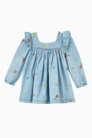 Embroidered Flowers Denim Dress with Bloomers - thumbnail