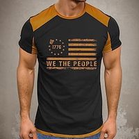 Color Block American US Flag Fashion Designer Casual Men's 3D Print Short Sleeve Shirt T shirt Tee Tee Top Daily Holiday Vacation T shirt Red Blue Brown Short Sleeve Crew Neck Shirt Summer Clothing Lightinthebox