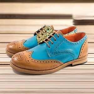 Men's Oxfords Retro Formal Shoes Brogue Dress Shoes Walking British Office  Career Party  Evening PU Warm Massage Wear Resistance Lace-up Yellow Blue Green Fall Winter Lightinthebox