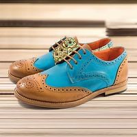 Men's Oxfords Retro Formal Shoes Brogue Dress Shoes Walking British Office  Career Party  Evening PU Warm Massage Wear Resistance Lace-up Yellow Blue Green Fall Winter Lightinthebox - thumbnail