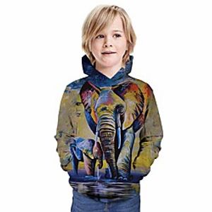 Kids Boys' Hoodie  Sweatshirt Long Sleeve 3D Print Elephant Animal Unisex Blue Children Tops Summer Active Daily Wear Christmas Regular Fit 3-13 Years miniinthebox