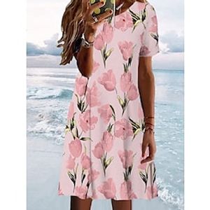 Women's T Shirt Dress Casual Dress Summer Dress Graphic Floral Print Crew Neck Mini Dress Fashion Modern Daily Holiday Short Sleeve Regular Fit Pink Summer Spring S M L XL XXL Lightinthebox