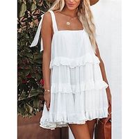 Women's Casual Dress White Dress Summer Dress Mini Dress Ruffle Backless Street Holiday Date Streetwear Strap Sleeveless Loose Fit Black White Color S M L XL Size Lightinthebox