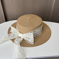 Hats Headwear Acrylic / Cotton Straw Bowler / Cloche Hat Bucket Hat Straw Hat Casual Holiday Elegant Retro With Bowknot Pure Color Headpiece Headwear Lightinthebox