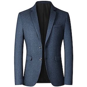Men's Winter Coat Wool Coat Blazer Formal Vacation Winter Fall Terylene Thermal Warm Outdoor Outerwear Clothing Apparel Fashion Warm Ups Solid Colored Pocket Turndown Single Breasted miniinthebox
