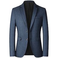 Men's Winter Coat Wool Coat Blazer Formal Vacation Winter Fall Terylene Thermal Warm Outdoor Outerwear Clothing Apparel Fashion Warm Ups Solid Colored Pocket Turndown Single Breasted miniinthebox - thumbnail