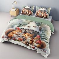 Christmas Squirrel And Gift Box Duvet Cover Set, 3 Pieces Red Christmas Santa Claus Comforter Cover With Zipper Closure Soft Microfiber Festival Bedding Gifts Christmas Decoration For Home Lightinthebox - thumbnail