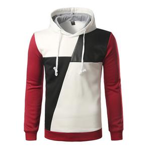 Mens Fall Winter Stitching Color Patchwork Hip-Hop Casual Sport Hooded Tops