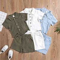 2 Pieces Toddler Boys T-shirt Shorts Outfit Solid Color Short Sleeve Set School Fashion Daily Summer Spring 3-7 Years Light Blue ArmyGreen White Lightinthebox